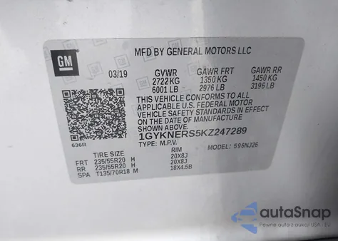 2019 Cadillac Xt5 Premium Luxury from USA, damaged, VIN 1GYKNERS5KZ247289